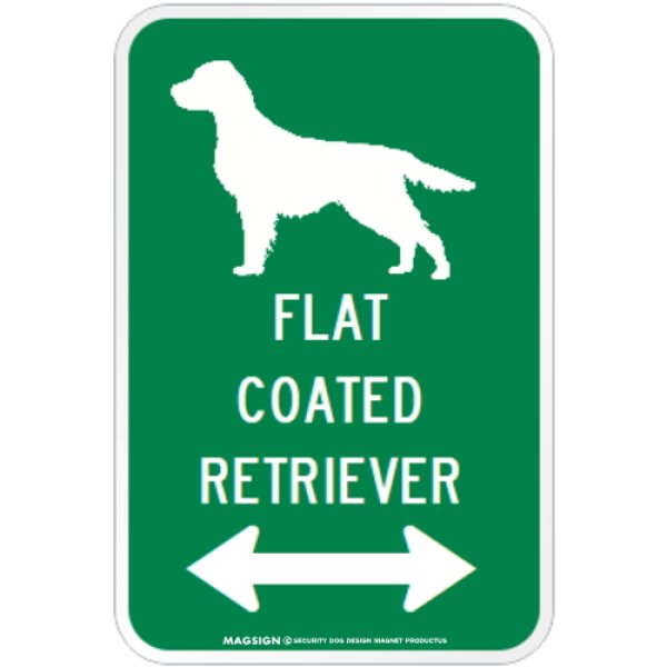 画像1: FLAT COATED RETRIEVER [MAGSIGN] シルエット＆矢印 アメリカン道路標識 英語犬種名 マグネット/ステッカー：グリーン (1)