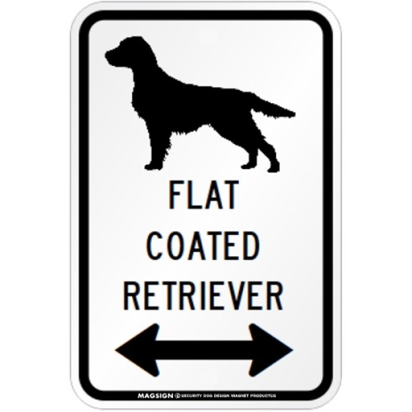 画像1: FLAT COATED RETRIEVER [MAGSIGN] シルエット＆矢印 アメリカン道路標識 英語犬種名 マグネット/ステッカー：ホワイト (1)