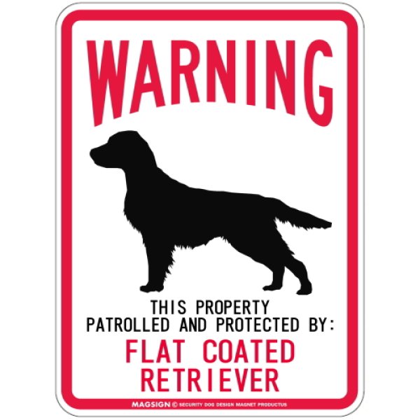 画像1: [MAGSIGN] FLAT COATED RETRIEVER 注意 英語 WARNING 警告/保護/警戒 車 屋外用 マグネット＆ステッカー 日本製：フラットコーテッドレトリーバー (1)