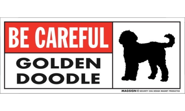 画像1: [MAGSIGN] ゴールデンドゥードル マグネット＆ステッカー (犬)気を付けて 英語 BE CAREFUL GOLDENDOODLE 対象:車(ドア/ガラス/ボディ)・屋外(玄関扉/窓ガラス/メールポスト) 日本製 (1)