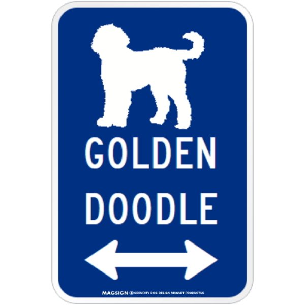 画像1: GOLDENDOODLE [MAGSIGN] シルエット＆矢印 アメリカン道路標識 英語犬種名 マグネット/ステッカー：ブルー (1)