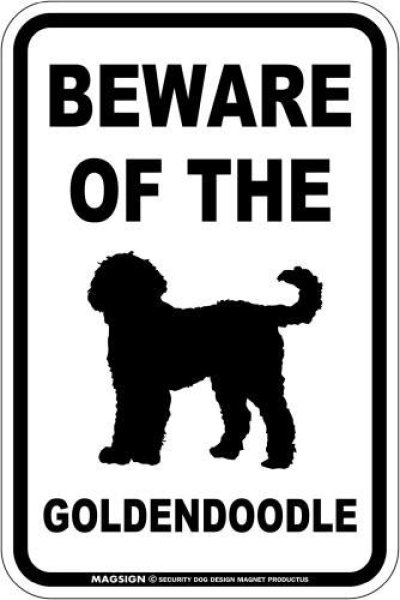 画像1: [MAGSIGN] ゴールデンドゥードル 注意 英語 マグネット＆ステッカー BEWARE OF THE GOLDENDOODLE  車/屋外用 日本製 (1)