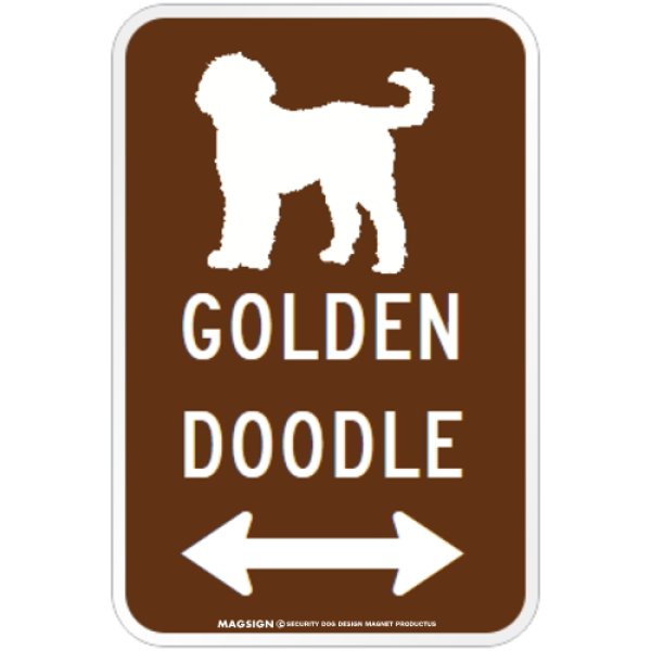 画像1: GOLDENDOODLE [MAGSIGN] シルエット＆矢印 アメリカン道路標識 英語犬種名 マグネット/ステッカー：ブラウン (1)
