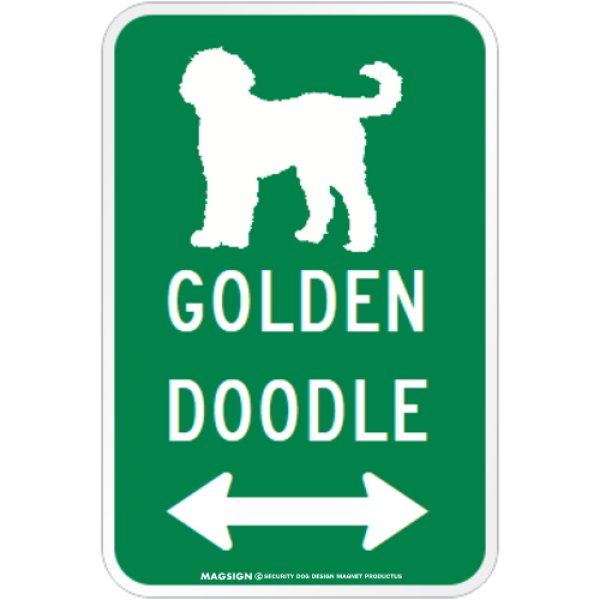 画像1: GOLDENDOODLE [MAGSIGN] シルエット＆矢印 アメリカン道路標識 英語犬種名 マグネット/ステッカー：グリーン (1)