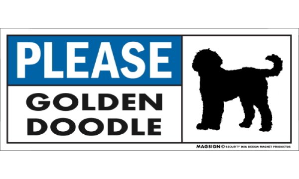 画像1: [MAGSIGN] ゴールデンドゥードル マグネット＆ステッカー 犬 英語 喜ばせる 満足させる PLEASE GOLDENDOODLE 対象:車(ドア/ガラス/ボディ)・屋外(玄関扉/窓ガラス/メールポスト) 日本製 (1)