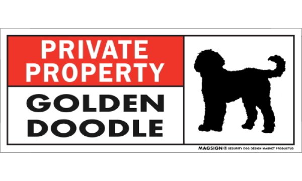 画像1: [MAGSIGN] ゴールデンドゥードル マグネット＆ステッカー 犬 英語 私的所有権・プライベート PRIVATE PROPERTY GOLDENDOODLE 対象:車(ドア/ガラス/ボディ)・屋外(玄関扉/窓ガラス/メールポスト) 日本製 (1)