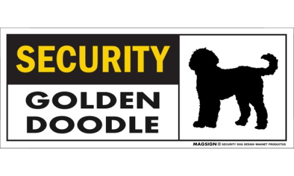 画像1: [MAGSIGN] ゴールデンドゥードル セキュリティーマグネット＆ステッカー 英語 警備 防犯 SECURITY GOLDENDOODLE 対象:車(ドア/ガラス/ボディ)・屋外(玄関扉/窓ガラス/メールポスト) 日本製 (1)