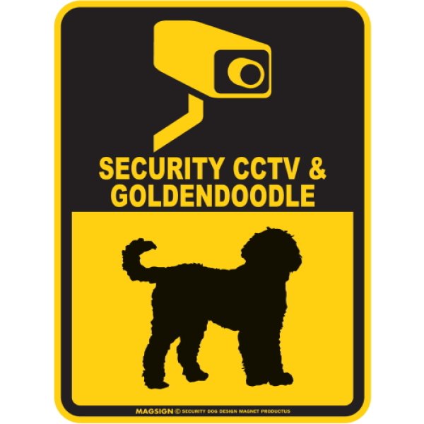 画像1: ゴールデンドゥードル＆防犯カメラ 監視 警戒中 英語 マグサイン(マグネット/ステッカー)：SECURITY CCTV ＆ GOLDENDOODLE [MAGSIGN] (1)