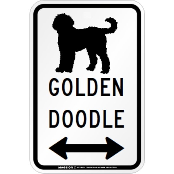 画像1: GOLDENDOODLE [MAGSIGN] シルエット＆矢印 アメリカン道路標識 英語犬種名 マグネット/ステッカー：ホワイト (1)