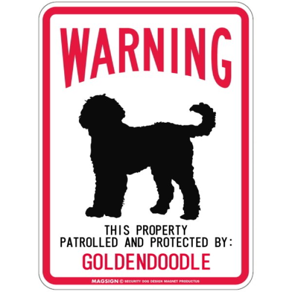 画像1: [MAGSIGN] GOLDENDOODLE 注意 英語 WARNING 警告/保護/警戒 車 屋外用 マグネット＆ステッカー 日本製：ゴールデンドゥードル (1)