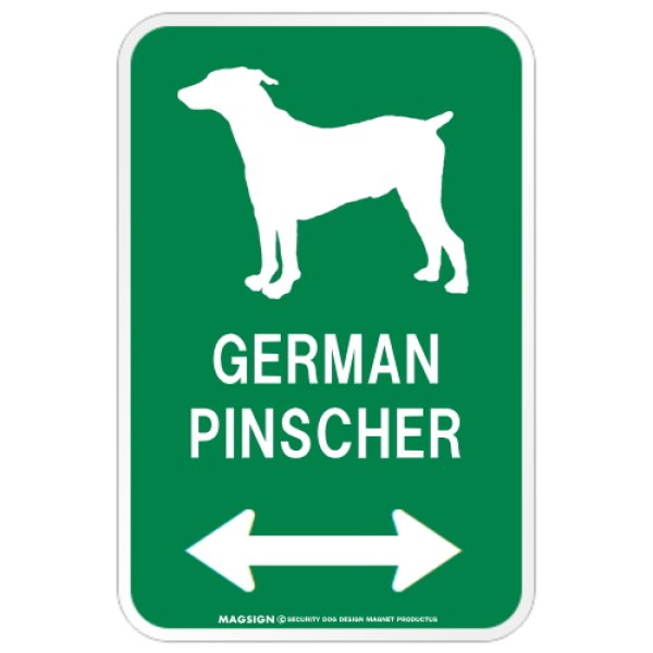 画像1: GERMAN PINSCHER [MAGSIGN] ジャーマンピンシャー シルエット＆矢印 アメリカン道路標識 英語犬種名 マグネット/ステッカー：グリーン (1)
