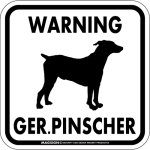 画像1: [MAGSIGN] WARNING GERMAN PINSCHER マグネット＆ステッカー：ジャーマンピンシャー(ホワイト/イエロー/オレンジ) 注意 英語 正方形 車＆屋外用(防水性/耐光性) 日本製 (1)