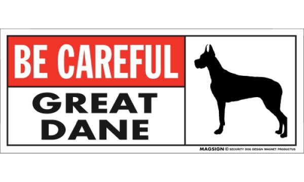 画像1: [MAGSIGN] グレートデーン(立耳) マグネット＆ステッカー (犬)気を付けて 英語 BE CAREFUL GREAT DANE 対象:車(ドア/ガラス/ボディ)・屋外(玄関扉/窓ガラス/メールポスト) 日本製 (1)