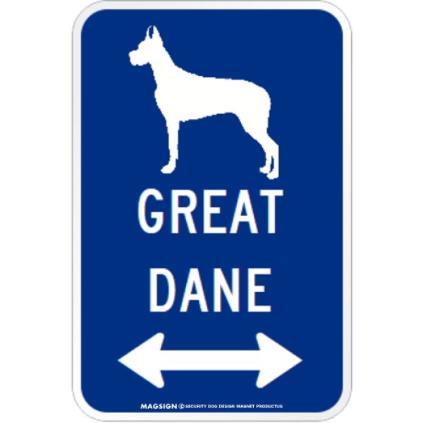 画像1: GREAT DANE [MAGSIGN] シルエット＆矢印 アメリカン道路標識 英語犬種名 マグネット/ステッカー：ブルー (1)