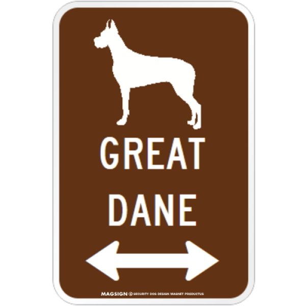 画像1: GREAT DANE [MAGSIGN] シルエット＆矢印 アメリカン道路標識 英語犬種名 マグネット/ステッカー：ブラウン (1)