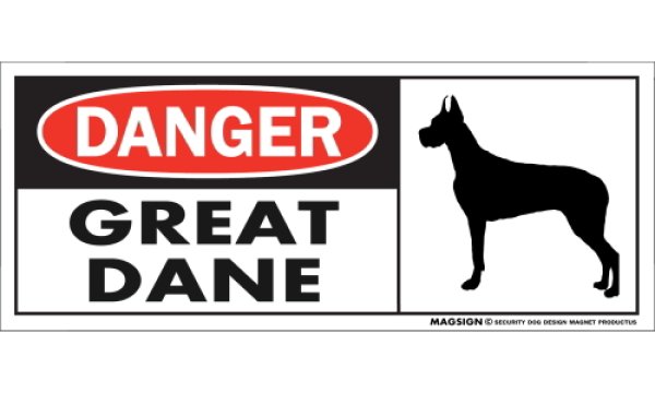 画像1: [MAGSIGN] グレートデーン(立耳) マグネット＆ステッカー 英語 危ない 危険 DANGER GREAT DANE 対象:車(ドア/ガラス/ボディ)・屋外(玄関扉/窓ガラス/メールポスト) 日本製 (1)