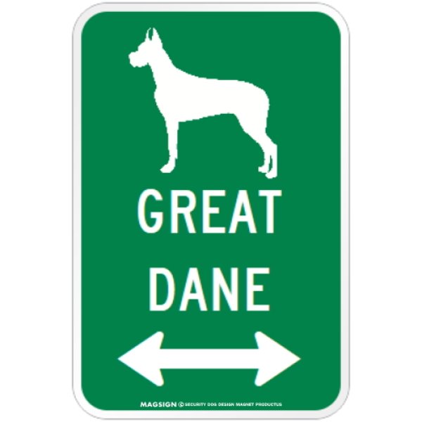 画像1: GREAT DANE [MAGSIGN] シルエット＆矢印 アメリカン道路標識 英語犬種名 マグネット/ステッカー：グリーン (1)