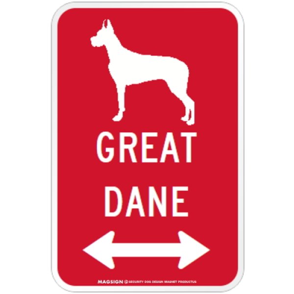 画像1: GREAT DANE [MAGSIGN] シルエット＆矢印 アメリカン道路標識 英語犬種名 マグネット/ステッカー：レッド (1)
