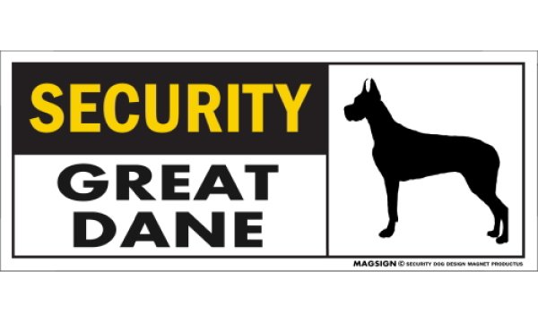 画像1: [MAGSIGN] グレートデーン(立耳) セキュリティーマグネット＆ステッカー 英語 警備 防犯 SECURITY GREAT DANE 対象:車(ドア/ガラス/ボディ)・屋外(玄関扉/窓ガラス/メールポスト) 日本製 (1)