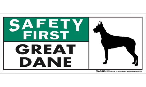 画像1: [MAGSIGN] グレートデーン(立耳) マグネット＆ステッカー 英語 安全第一 SAFETY FIRST GREAT DANE 対象:車(ドア/ガラス/ボディ)・屋外(玄関扉/窓ガラス/メールポスト) 日本製 (1)