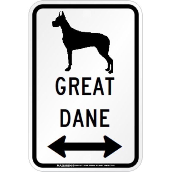 画像1: GREAT DANE [MAGSIGN] シルエット＆矢印 アメリカン道路標識 英語犬種名 マグネット/ステッカー：ホワイト (1)