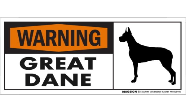 画像1: [MAGSIGN] グレートデーン(立耳) 注意警告マグネット＆ステッカー(黒オレンジ色) 英語 WARNING GREAT DANE 対象:車(ドア/ガラス/ボディ)・屋外(玄関扉/窓ガラス/メールポスト) 日本製 (1)