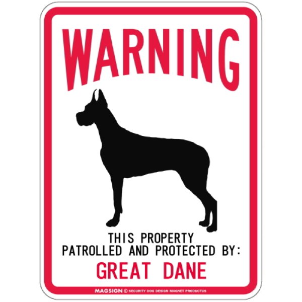 画像1: [MAGSIGN] GREAT DANE 注意 英語 WARNING 警告/保護/警戒 車 屋外用 マグネット＆ステッカー 日本製：グレートデーン(立ち耳) (1)