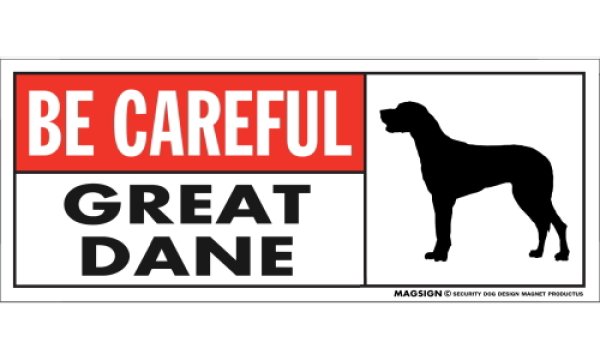 画像1: [MAGSIGN] グレートデーン(垂耳) マグネット＆ステッカー (犬)気を付けて 英語 BE CAREFUL GREAT DANE 対象:車(ドア/ガラス/ボディ)・屋外(玄関扉/窓ガラス/メールポスト) 日本製 (1)