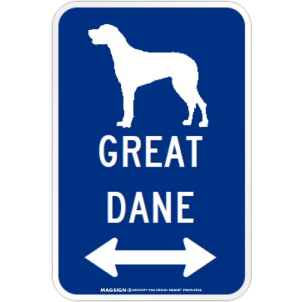 画像1: GREAT DANE [MAGSIGN] シルエット＆矢印 アメリカン道路標識 英語犬種名 マグネット/ステッカー：ブルー (1)