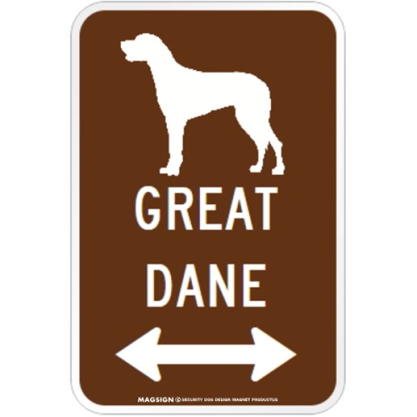 画像1: GREAT DANE [MAGSIGN] シルエット＆矢印 アメリカン道路標識 英語犬種名 マグネット/ステッカー：ブラウン (1)