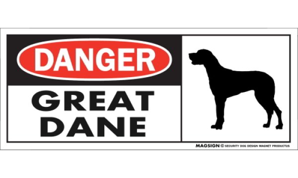 画像1: [MAGSIGN] グレートデーン(垂耳) マグネット＆ステッカー 英語 危ない 危険 DANGER GREAT DANE 対象:車(ドア/ガラス/ボディ)・屋外(玄関扉/窓ガラス/メールポスト) 日本製 (1)