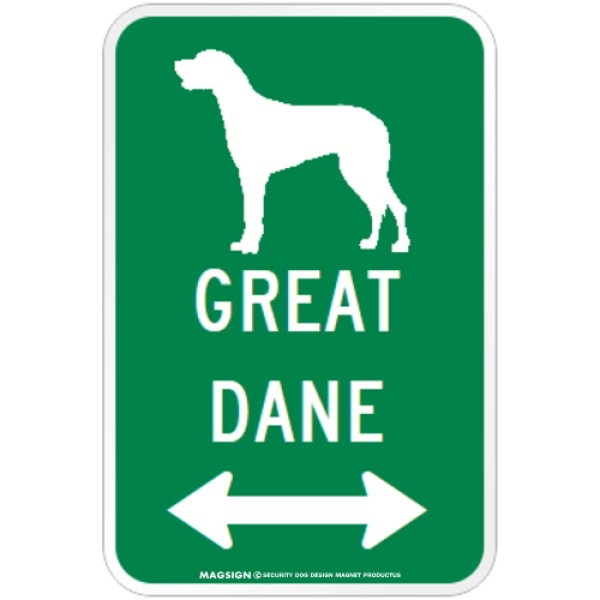 画像1: GREAT DANE [MAGSIGN] シルエット＆矢印 アメリカン道路標識 英語犬種名 マグネット/ステッカー：グリーン (1)