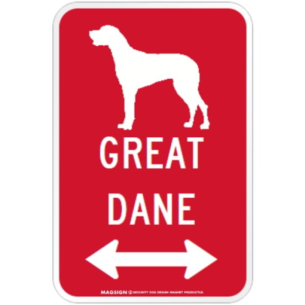 画像1: GREAT DANE [MAGSIGN] シルエット＆矢印 アメリカン道路標識 英語犬種名 マグネット/ステッカー：レッド (1)