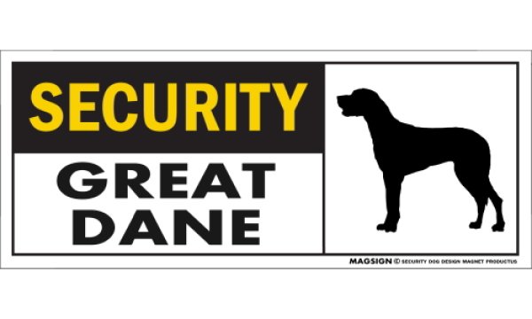 画像1: [MAGSIGN] グレートデーン(垂耳) セキュリティーマグネット＆ステッカー 英語 警備 防犯 SECURITY GREAT DANE 対象:車(ドア/ガラス/ボディ)・屋外(玄関扉/窓ガラス/メールポスト) 日本製 (1)