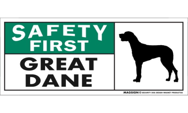 画像1: [MAGSIGN] グレートデーン(垂耳) マグネット＆ステッカー 英語 安全第一 SAFETY FIRST GREAT DANE 対象:車(ドア/ガラス/ボディ)・屋外(玄関扉/窓ガラス/メールポスト) 日本製 (1)