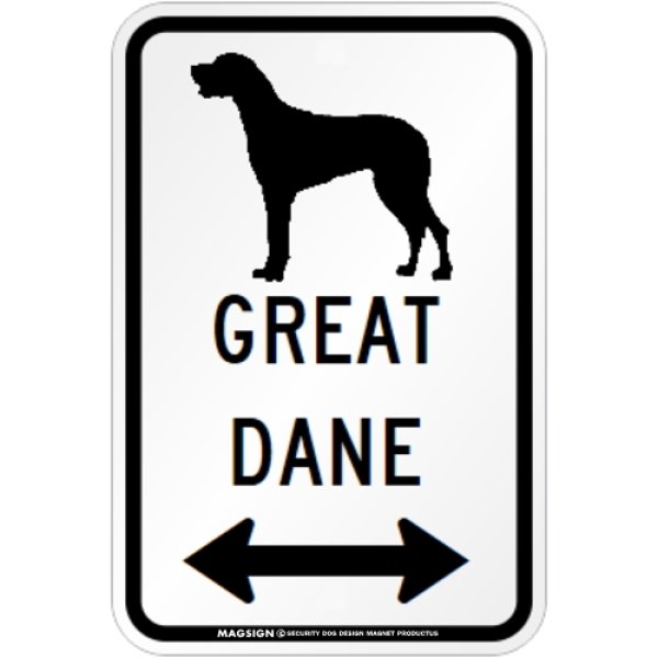 画像1: GREAT DANE [MAGSIGN] シルエット＆矢印 アメリカン道路標識 英語犬種名 マグネット/ステッカー：ホワイト (1)