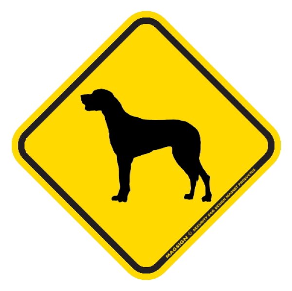 画像1: [MAGSIGN] 犬横断注意/犬飛び出し注意 マグネット＆ステッカー 黄色(イエロー) 車 屋外用(防水/耐水・耐光仕様) 日本製：グレートデーン(垂れ耳) (1)