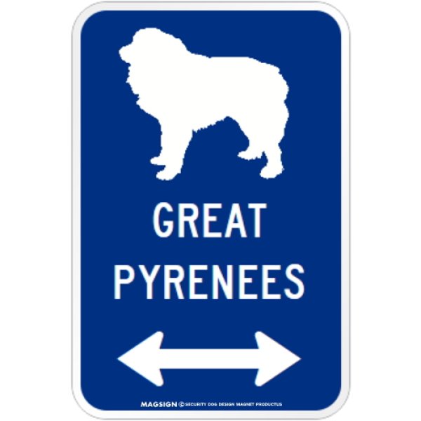 画像1: GREAT PYRENEES [MAGSIGN] シルエット＆矢印 アメリカン道路標識 英語犬種名 マグネット/ステッカー：ブルー (1)