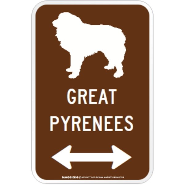 画像1: GREAT PYRENEES [MAGSIGN] シルエット＆矢印 アメリカン道路標識 英語犬種名 マグネット/ステッカー：ブラウン (1)