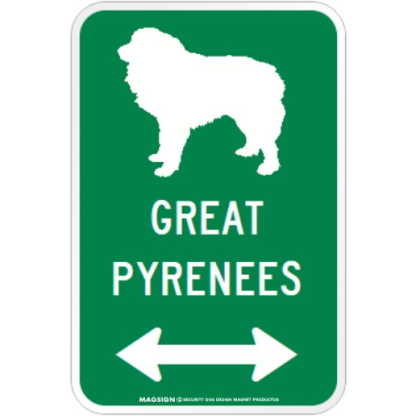 画像1: GREAT PYRENEES [MAGSIGN] シルエット＆矢印 アメリカン道路標識 英語犬種名 マグネット/ステッカー：グリーン (1)