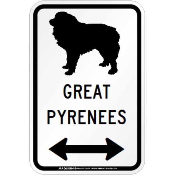 画像1: GREAT PYRENEES [MAGSIGN] シルエット＆矢印 アメリカン道路標識 英語犬種名 マグネット/ステッカー：ホワイト (1)