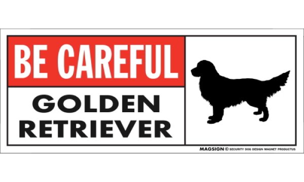 画像1: [MAGSIGN] ゴールデンレトリーバー マグネット＆ステッカー (犬)気を付けて 英語 BE CAREFUL GOLDEN RETRIEVER 対象:車(ドア/ガラス/ボディ)・屋外(玄関扉/窓ガラス/メールポスト) 日本製 (1)