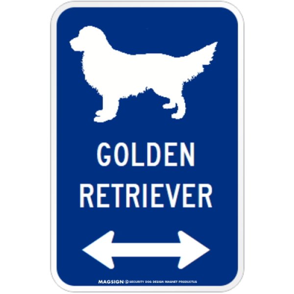 画像1: GOLDEN RETRIEVER [MAGSIGN] シルエット＆矢印 アメリカン道路標識 英語犬種名 マグネット/ステッカー：ブルー (1)