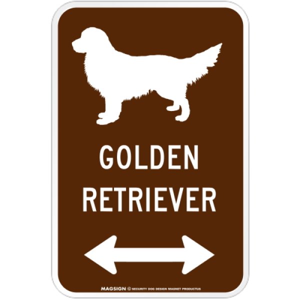 画像1: GOLDEN RETRIEVER [MAGSIGN] シルエット＆矢印 アメリカン道路標識 英語犬種名 マグネット/ステッカー：ブラウン (1)