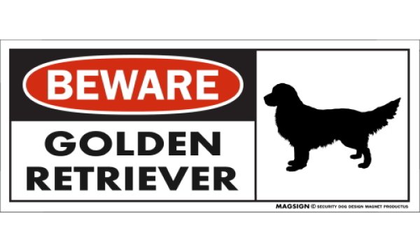 画像1: [MAGSIGN] ゴールデンレトリーバー マグネット＆ステッカー 犬 注意 英語 BEWARE GOLDEN RETRIEVER 対象:車(ドア/ガラス/ボディ)・屋外(玄関扉/窓ガラス/メールポスト) 日本製 (1)