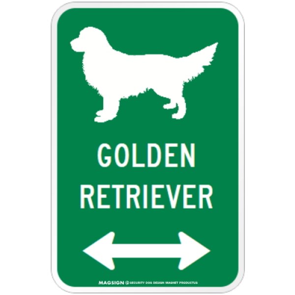 画像1: GOLDEN RETRIEVER [MAGSIGN] シルエット＆矢印 アメリカン道路標識 英語犬種名 マグネット/ステッカー：グリーン (1)
