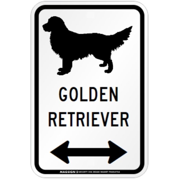 画像1: GOLDEN RETRIEVER [MAGSIGN] シルエット＆矢印 アメリカン道路標識 英語犬種名 マグネット/ステッカー：ホワイト (1)