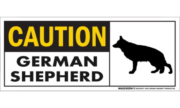 画像1: [MAGSIGN] ジャーマンシェパード マグネット＆ステッカー 英語 警戒 CAUTION GERMAN SHEPHERD 対象:車(ドア/ガラス/ボディ)・屋外(玄関扉/窓ガラス/メールポスト) 日本製 (1)