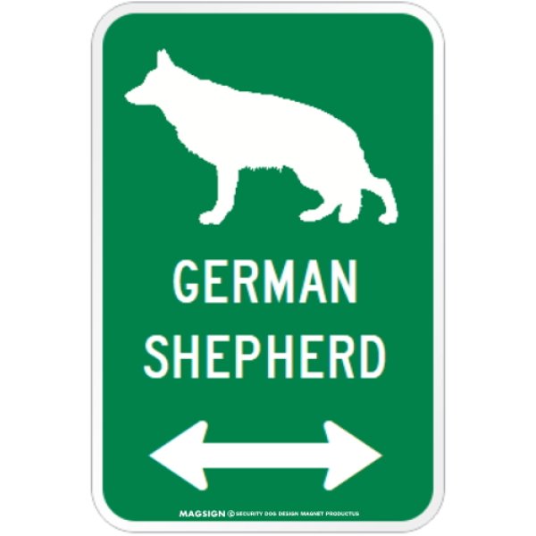 画像1: GERMAN SHEPHERD [MAGSIGN] シルエット＆矢印 アメリカン道路標識 英語犬種名 マグネット/ステッカー：グリーン (1)