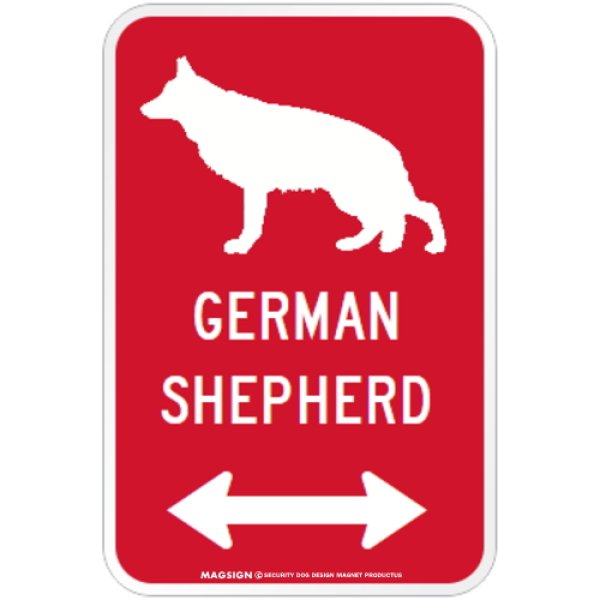 画像1: GERMAN SHEPHERD [MAGSIGN] シルエット＆矢印 アメリカン道路標識 英語犬種名 マグネット/ステッカー：レッド (1)